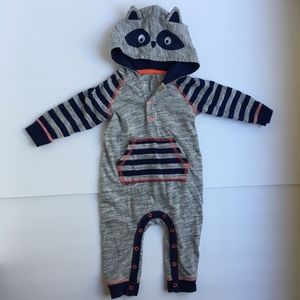 Raccoon Raglan Henley Romper Footless Onesie Hood